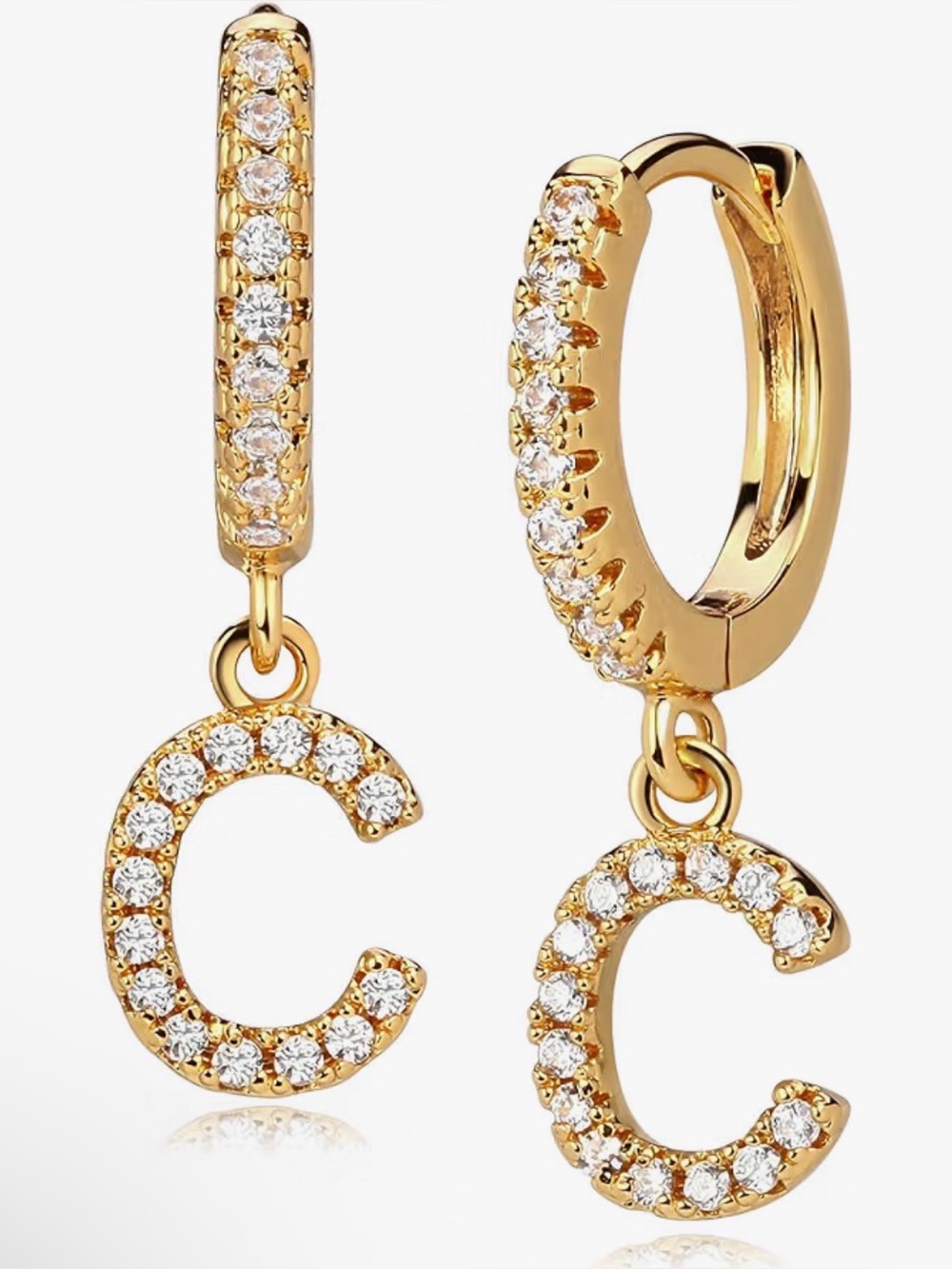 Gold Crystal 'C' Initial Huggie Earrings - Women Jewelry